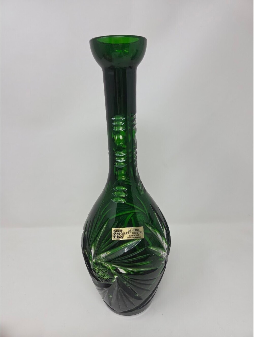 Bohemian Emerald Green Cut To Clear Lead Crystal Decanter 24% PbO No Stopper